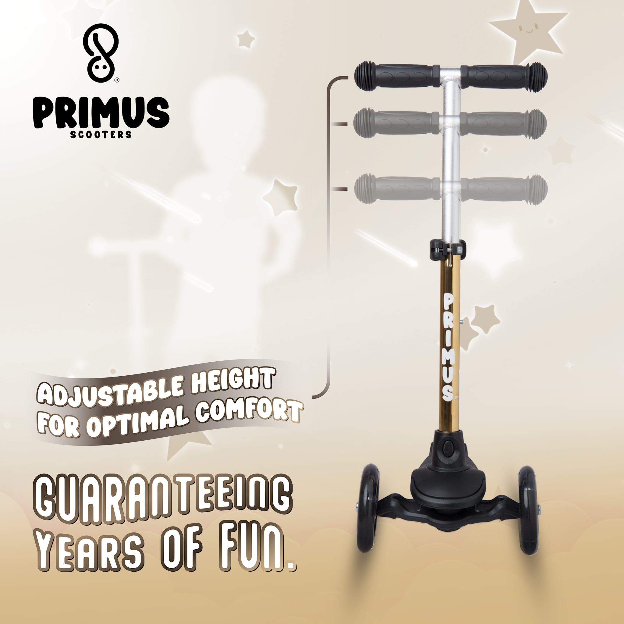 Primus Filius Trehjulig Sparkcykel - Gold Chrome-ScootWorld.se