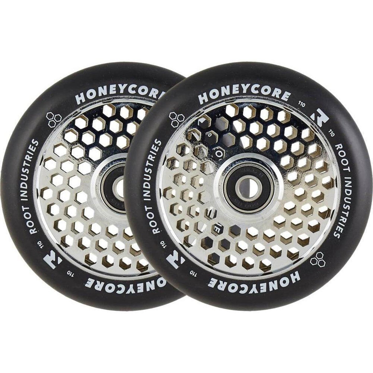 Root Honeycore Svart 110mm Sparkcykel Hjul 2-Pak - Chrome-ScootWorld.se