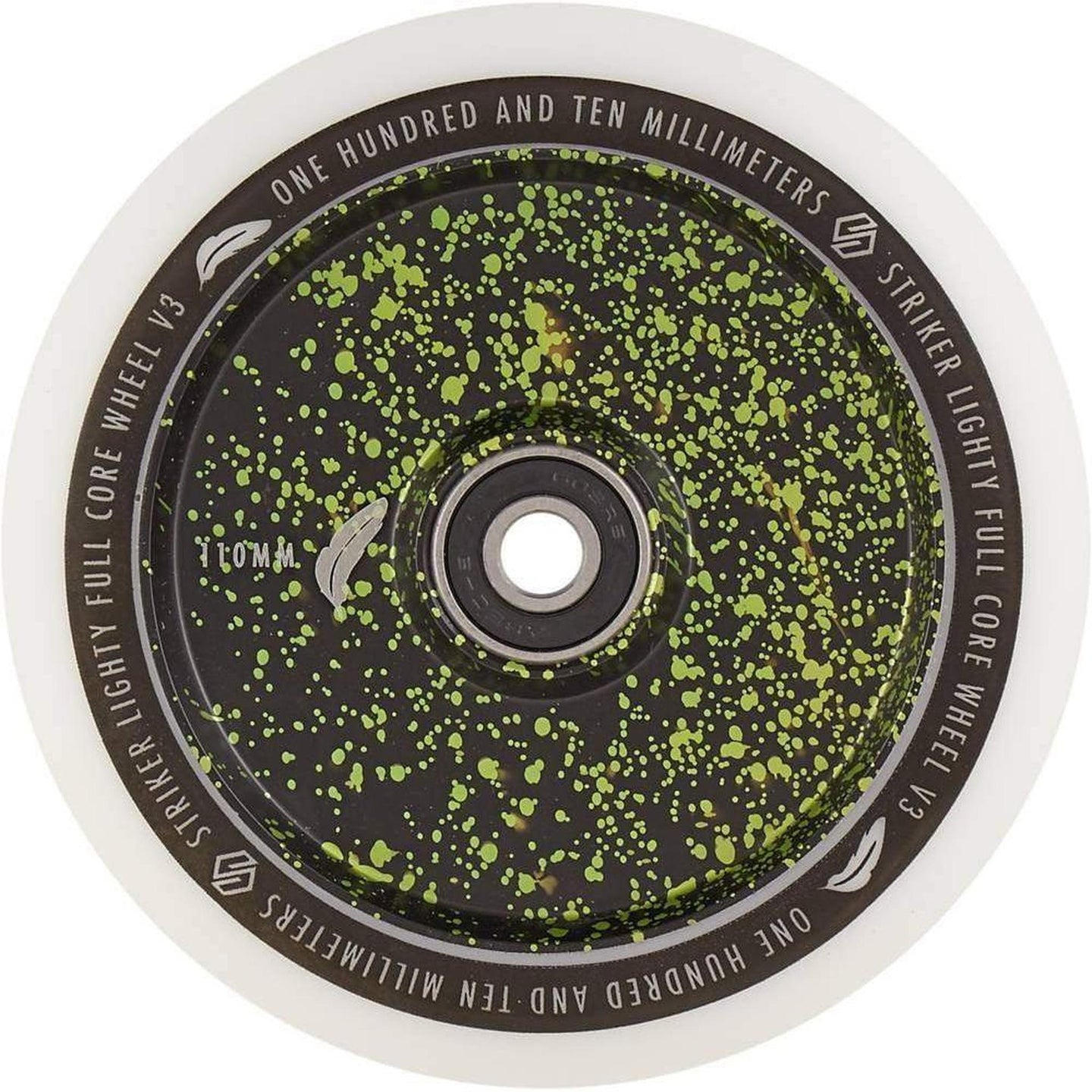 Striker Lighty Fullcore V3 Vit 110mm Sparkcykel Hjul - Splash Black/Green-ScootWorld.se