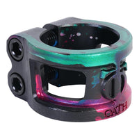Oath Cage V2 Alloy 2 Bolt Double Kickbike Clamp - Green/Pink-Clamps till sparkcyklar-ScootWorld.se