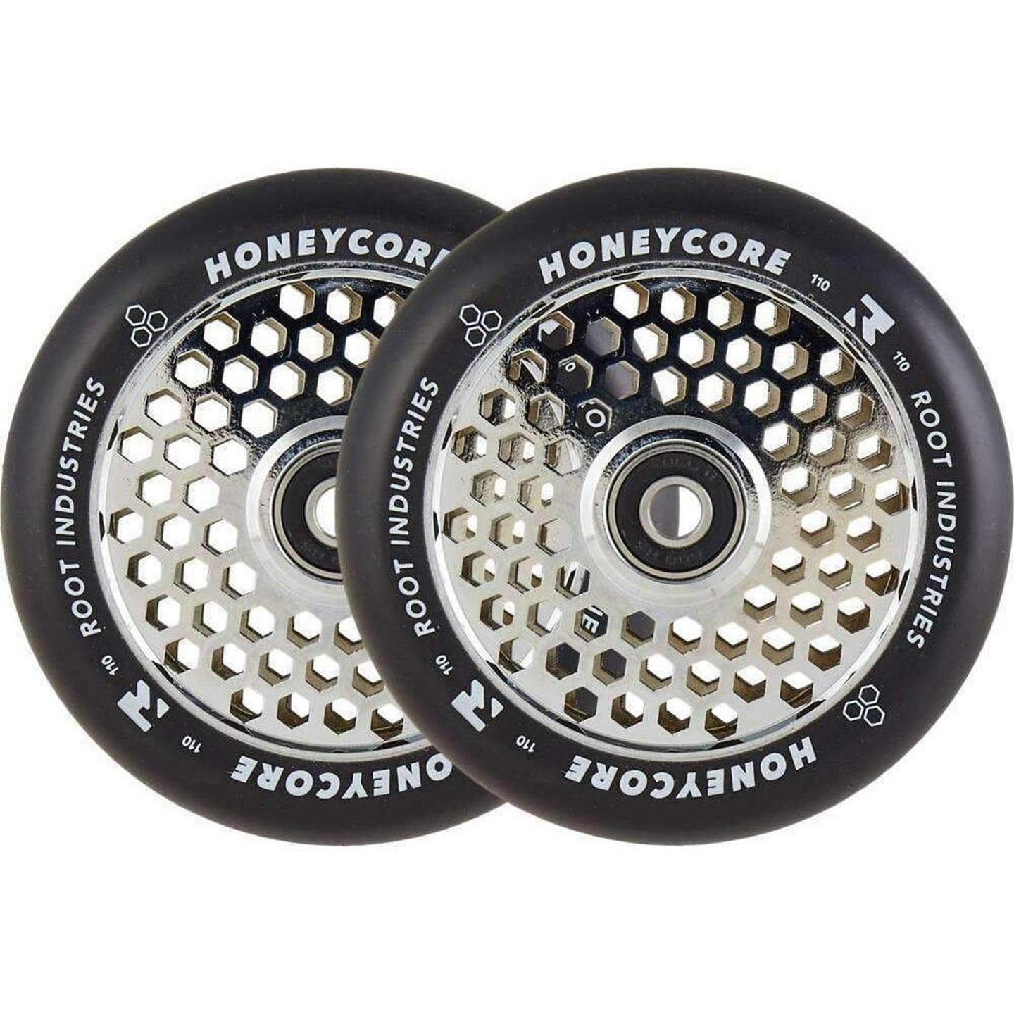 Root Honeycore Svart 110mm Sparkcykel Hjul 2-Pak - Chrome-ScootWorld.se