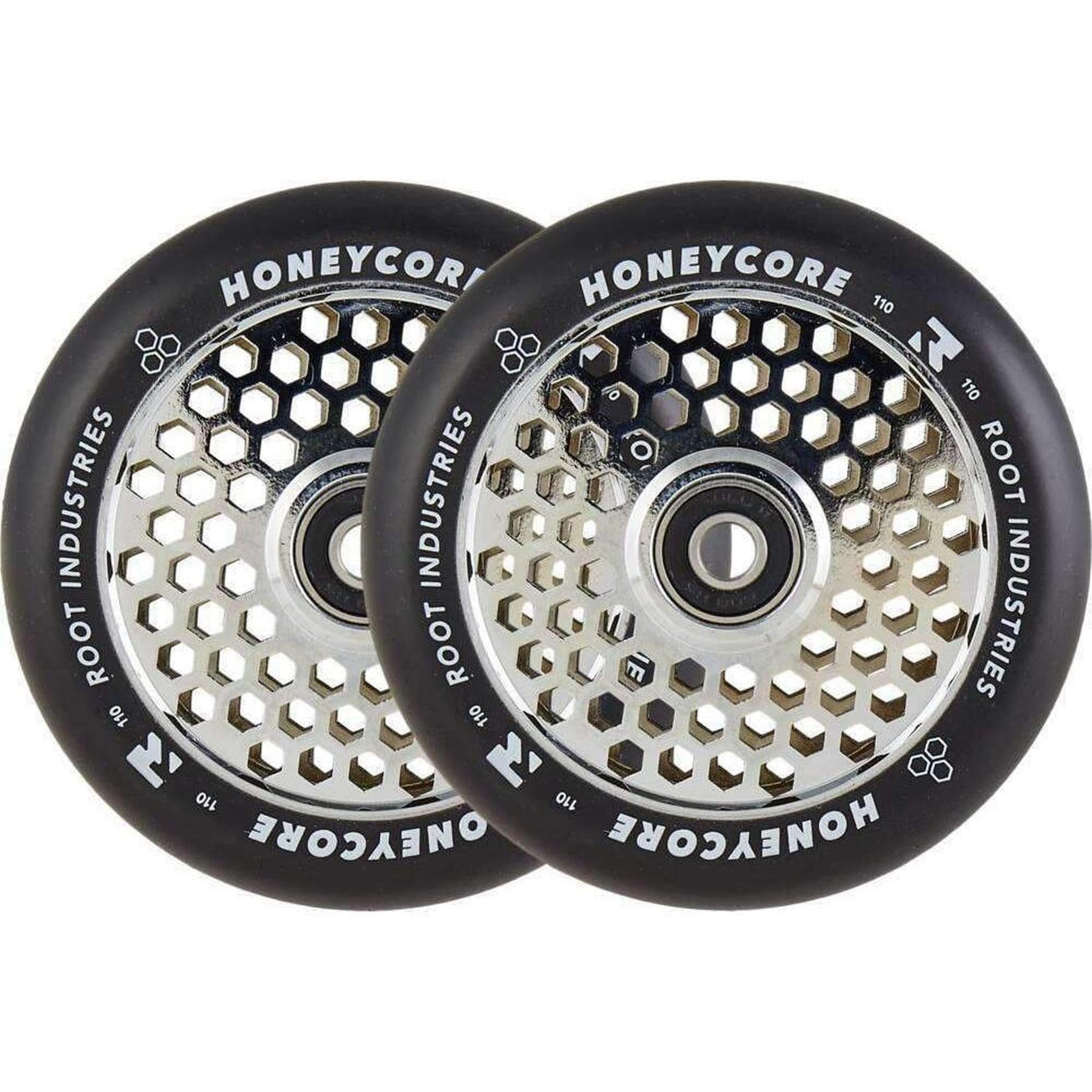 Root Honeycore Svart 110mm Sparkcykel Hjul 2-Pak - Chrome-ScootWorld.se