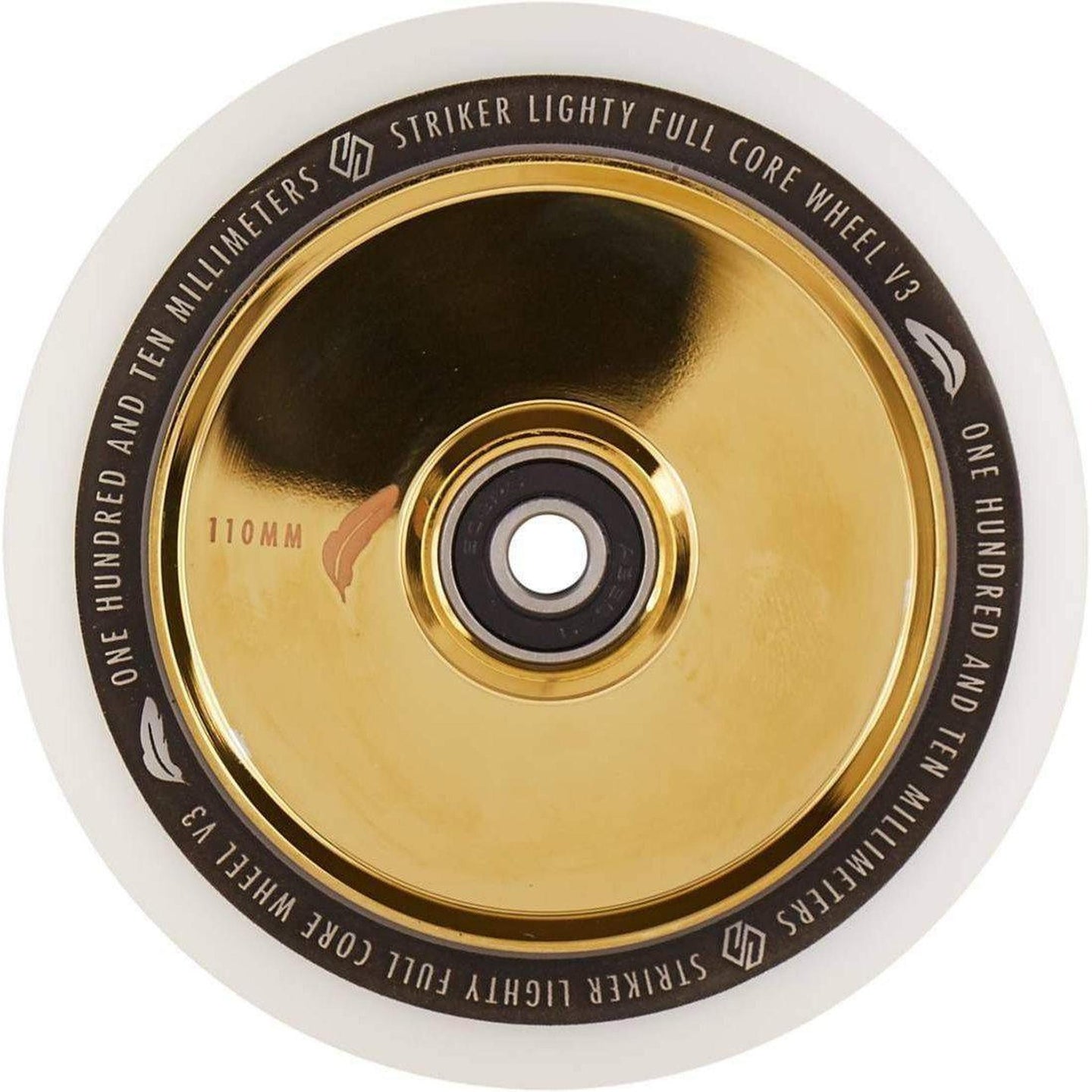 Striker Lighty Fullcore V3 Vit 110mm Sparkcykel Hjul - Gold Chrome-ScootWorld.se