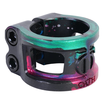 Oath Cage V2 Alloy 2 Bolt Double Kickbike Clamp - Green/Pink-Oath-ScootWorld.se