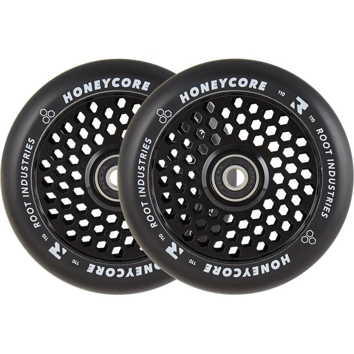 Root Honeycore Svart 110mm Kickbike Hjul 2-Pak - Black-Hjul till sparkcyklar-ScootWorld.se