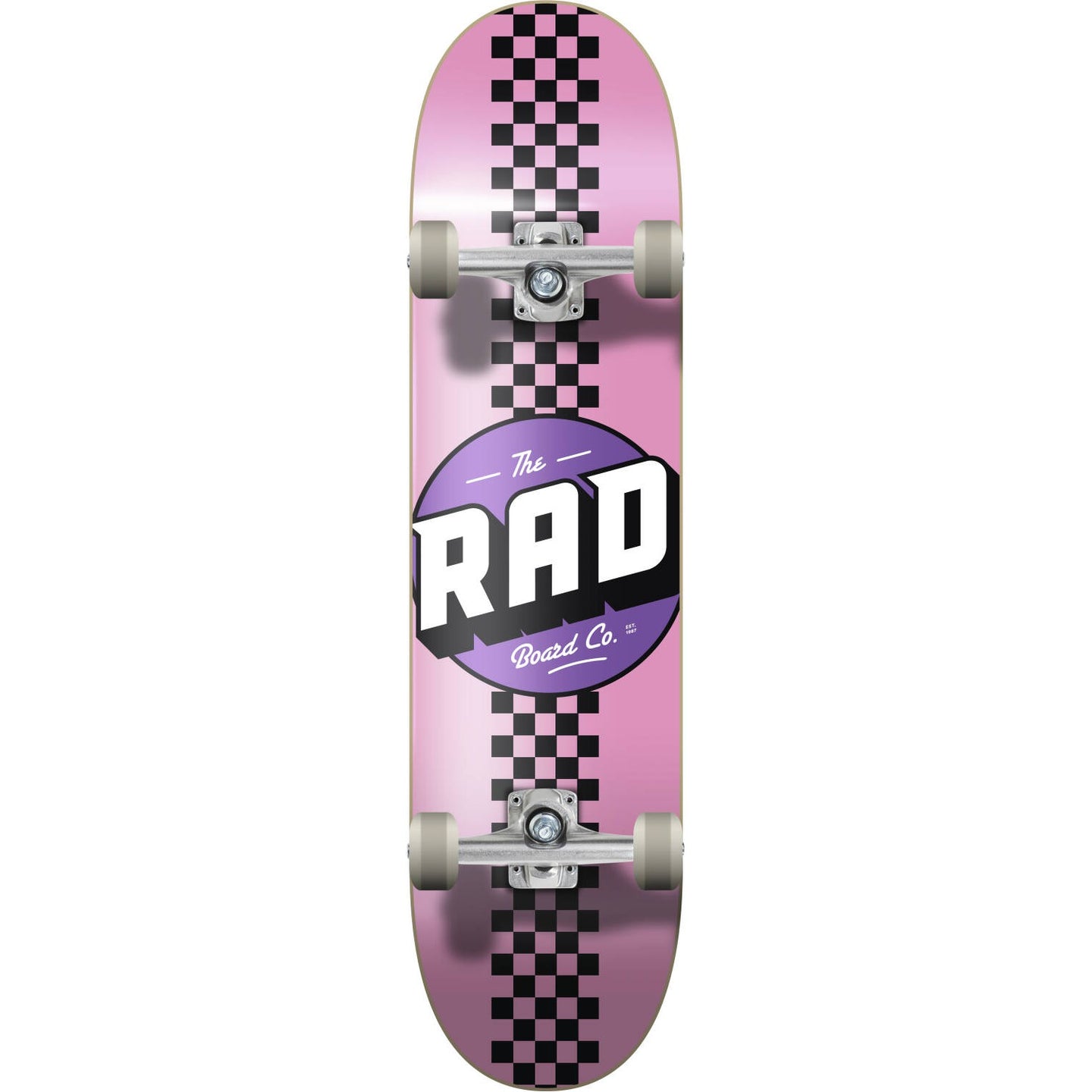 RAD Checker Stripe Skateboard - Pink/Black